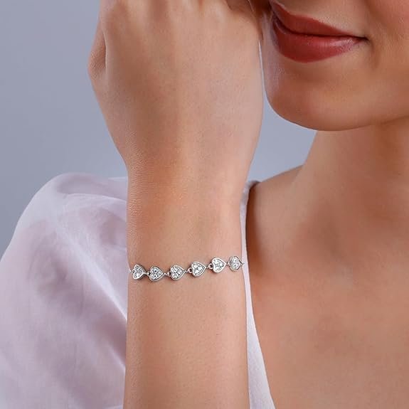 GIVA 925 Silver Zircon Heart String Bracelet, Adjustable | Gifts for Girlfriend, - Image 2