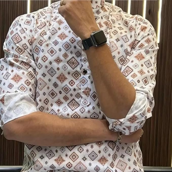 Cotton Men's Printed Kurta | Shirt Type Kurta | Full Sleeve | Casual Wear | Mandarin Neck | Men's Kurta - Image 2