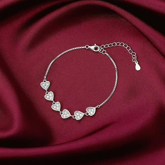 GIVA 925 Silver Zircon Heart String Bracelet, Adjustable | Gifts for Girlfriend, - Image 4