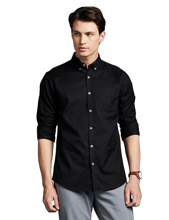 Men Slim Fit Self Design Spread Collar Casual Shirt