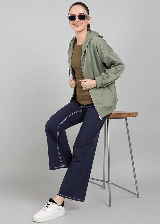 Alan Jones Clothing Cotton Blend Oversize Zipper Women's Hooded Neck Sweatshirt - Image 2