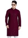 Men's Sequince Embroidered Cotton Blend Only Slim Fit Kurta
