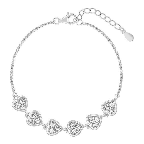 GIVA 925 Silver Zircon Heart String Bracelet, Adjustable | Gifts for Girlfriend,