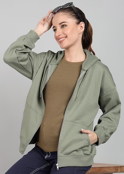 Alan Jones Clothing Cotton Blend Oversize Zipper Women's Hooded Neck Sweatshirt - Image 4