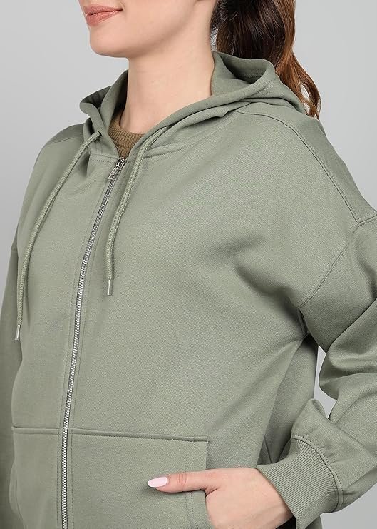 Alan Jones Clothing Cotton Blend Oversize Zipper Women's Hooded Neck Sweatshirt - Image 5