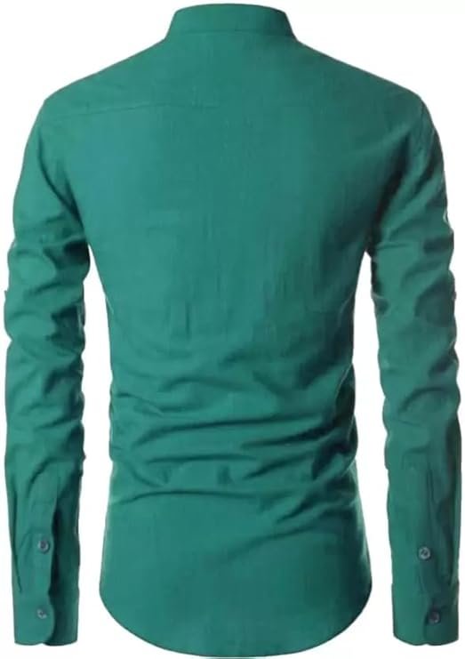 DEELMO Men's Cotton Blend Mandarin Collar Self One Design Full Sleeve Casual Short Kurta - Image 2