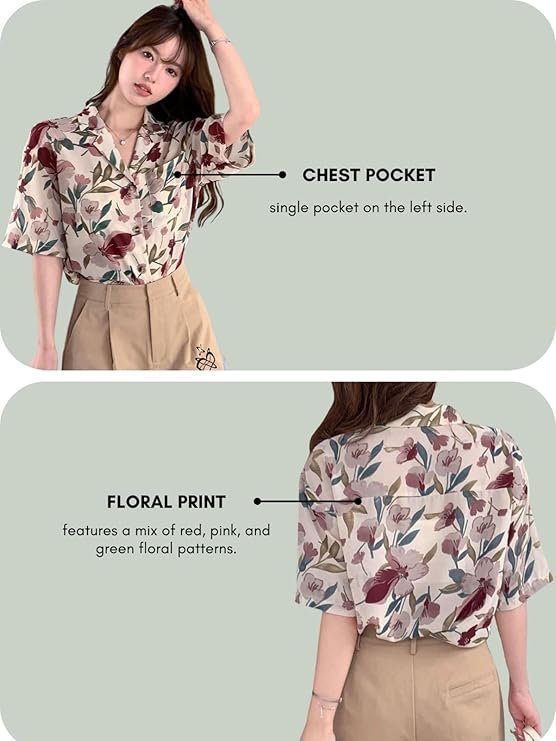 Leriya Fashion Women Crepe Oversized Shirt Korean Casual Short Sleeve Loose Fit Top - Image 3