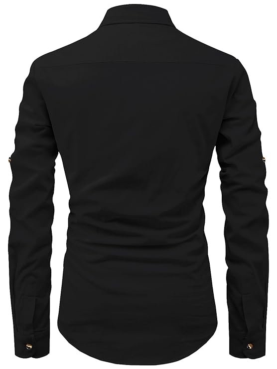 CROWNTAIL Men Pure Cotton Slim Fit Roll Up Full Sleeve Spread Collar Short Kurta with Stylish Design - Image 3