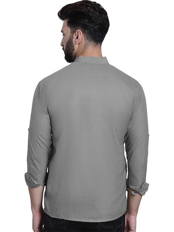 CROWNTAIL Men Pure Cotton Slim Fit Full Sleeve Short Kurta - Image 3