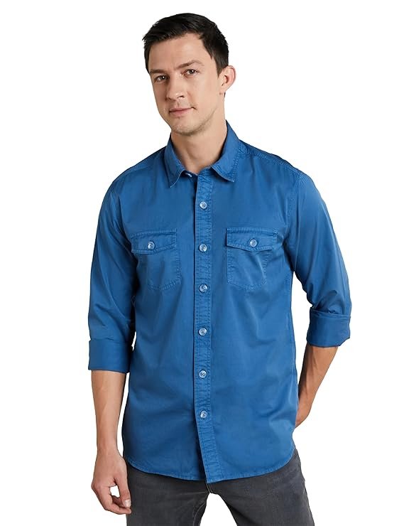 Symbol Premium Men's Casual Washed Cotton Twill Shirt (Regular Fit)