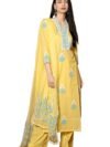 GoSriKi Women's Cotton Blend Straight Hand Block Printed Kurta with Pant & Dupatta