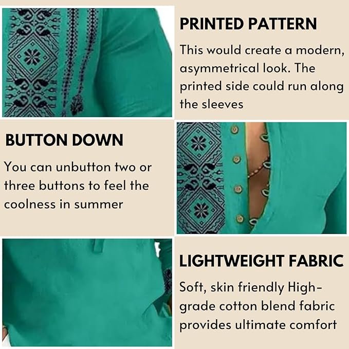 DEELMO Men's Cotton Blend Mandarin Collar Self One Design Full Sleeve Casual Short Kurta - Image 3