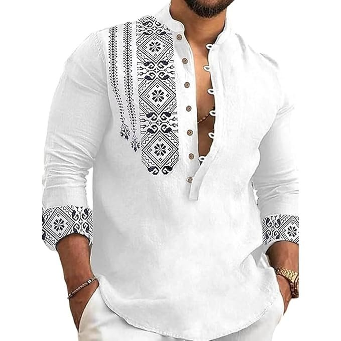 DEELMO Men's Cotton Blend Mandarin Collar Self One Design Full Sleeve Casual Short Kurta