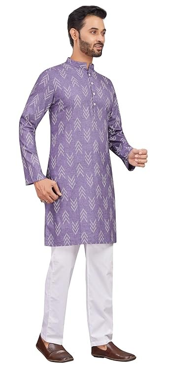 Studio Shringaar Men's Cotton Blend Relaxed Fit Ikat Printed Knee Length Kurta - Image 2
