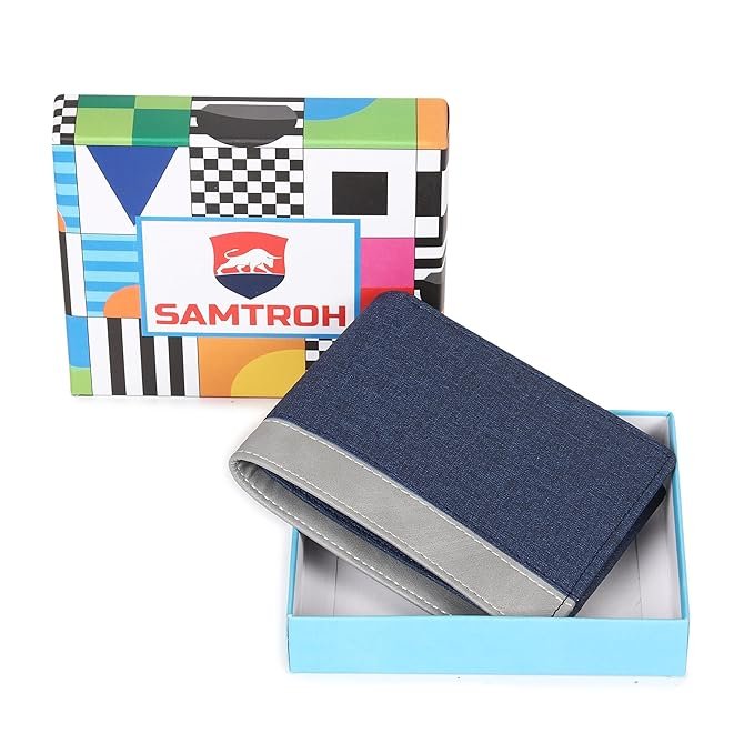 SAMTROH Blue & White Embellished PU Leather Wallet for Men | 3 Card Slots | 2 Currency & Secret Compartments | 1 Coin Pocket - Image 3