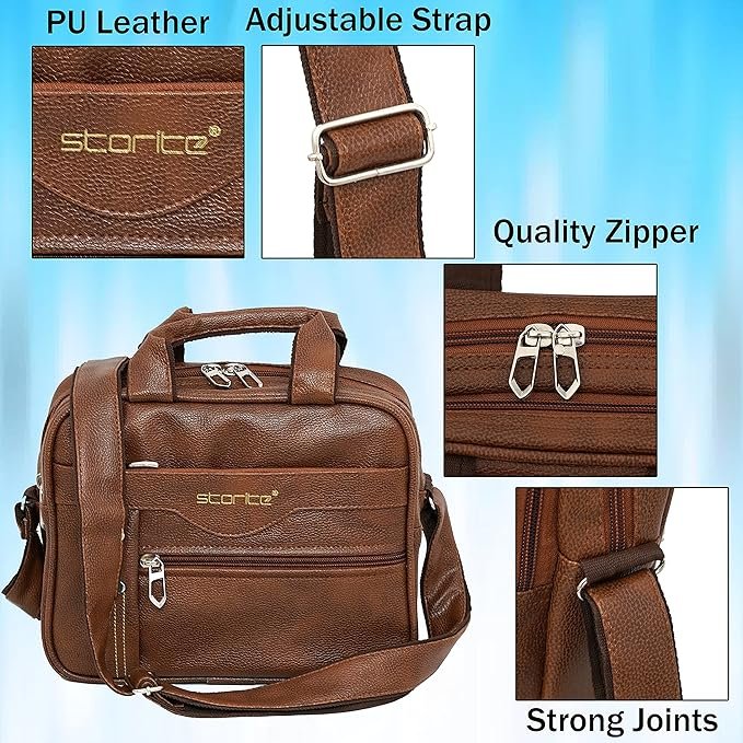Storite 8 Inch Stylish Small PU Leather Sling Cross Body Travel Office One Side Shoulder Bag for Men Women - Image 2