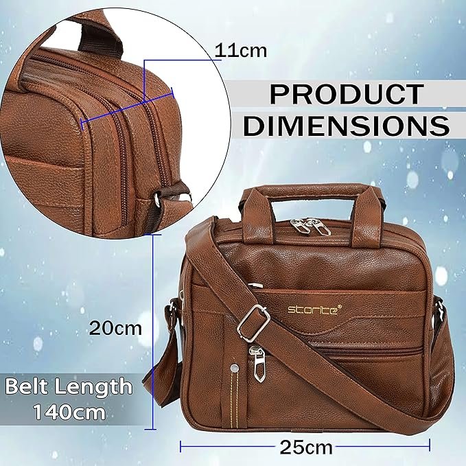 Storite 8 Inch Stylish Small PU Leather Sling Cross Body Travel Office One Side Shoulder Bag for Men Women - Image 3